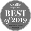A circular badge from Seattle Magazine reads "Best of 2019, Readers' Choice Winner."